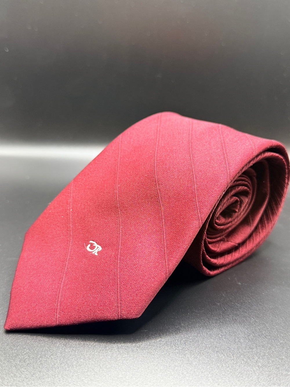 Oscar de la Renta Vintage Silk Tie Burgundy Oxblood Monogram